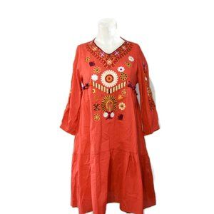 Flap.a Boho Embroidered 3/4 Baloon Sleeve Dress Size S